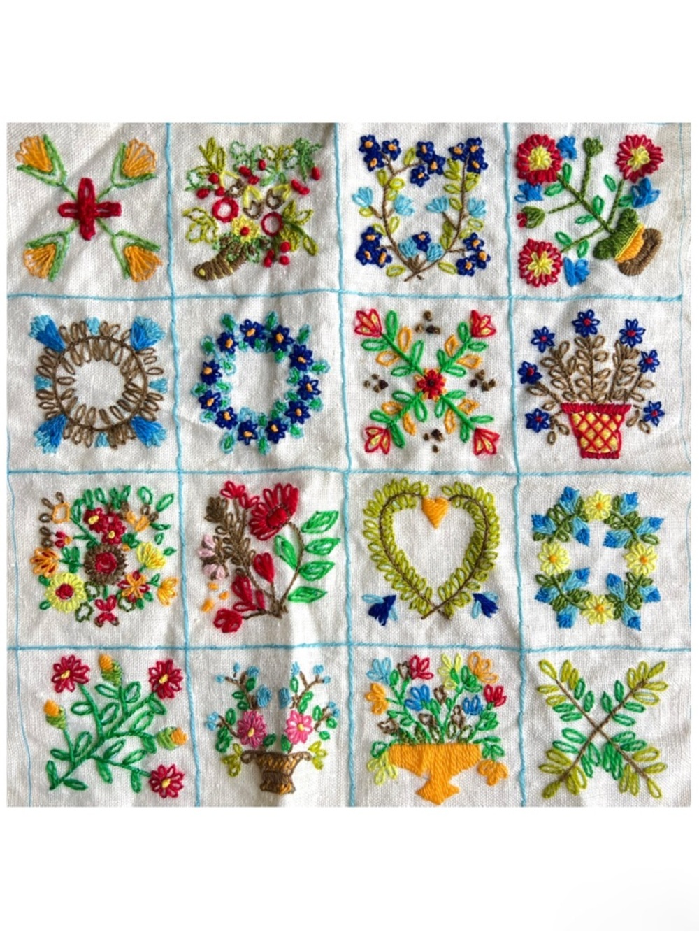 Hand Embroidered Cottagecore Various Flowers Practice Sheet Wall Decor